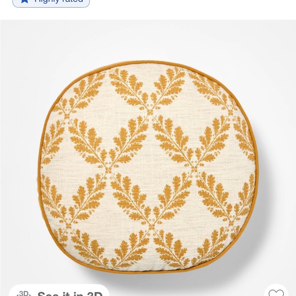 Studio McGee Linen Blend Yellow & Cream Leaf Pattern 16” Round Pillow